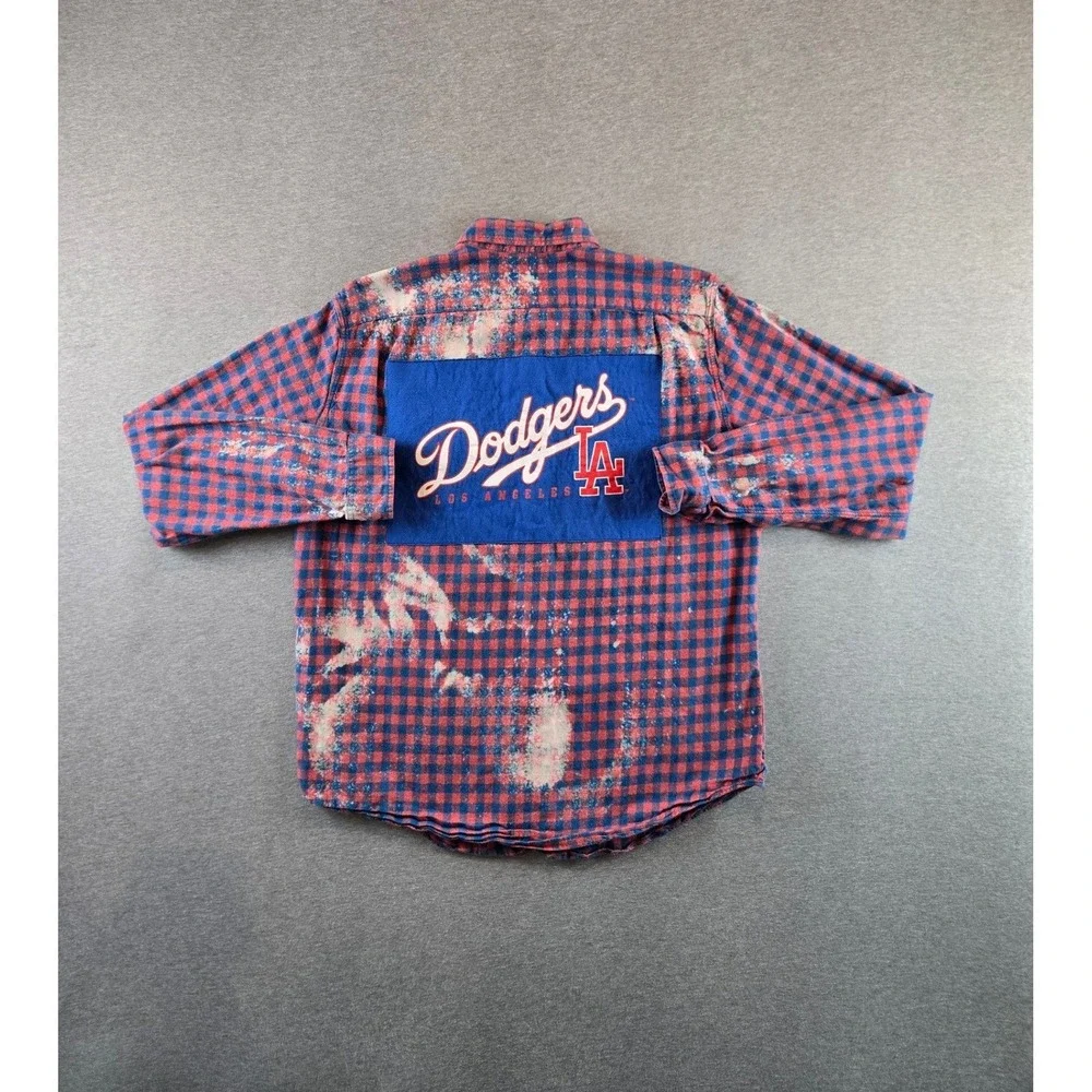 Los Angeles Dodgers x J.Crew Flannel Shirt Mens XLT Red Blue Bleached Back Patch